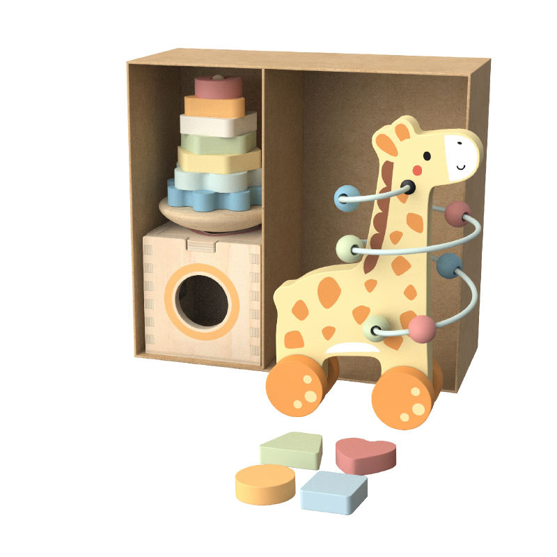 Factory Supply Safe Wooden Giraffe Toy Set - 3 in 1 Box Educational Plaything for Toddlers