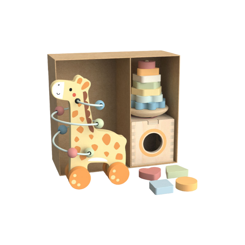 Factory Supply Safe Wooden Giraffe Toy Set - 3 in 1 Box Educational Plaything for Toddlers