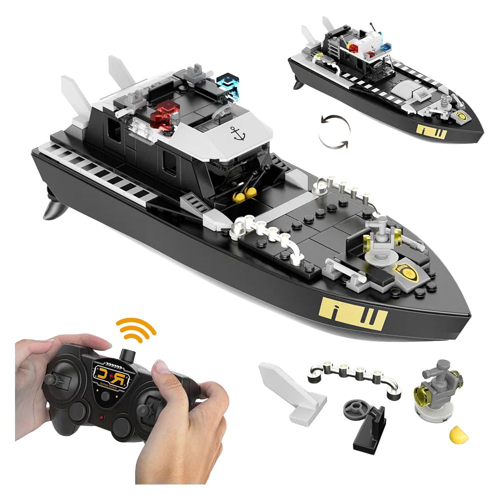 Remote Control Pool Boat Toy with 162 Pcs Building Blocks and 50m Control Distance