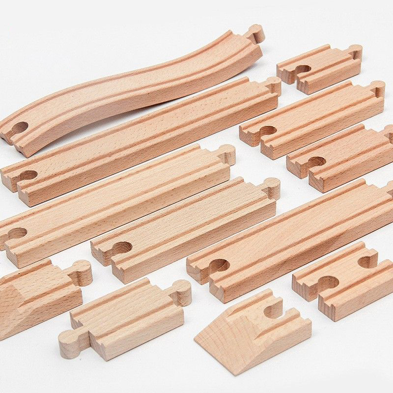 Premium Wooden Train Tracks Set with Rail Station Accessories - Educational DIY Toy for Kids