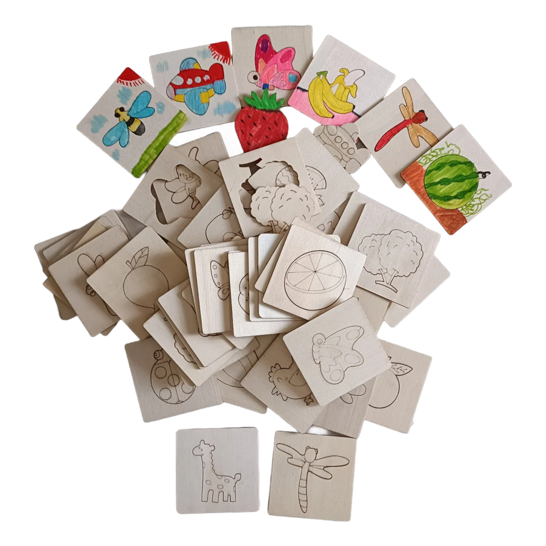 20PCS Montessori Wooden Drawing Stencils - DIY Educational Painting Templates for Kids