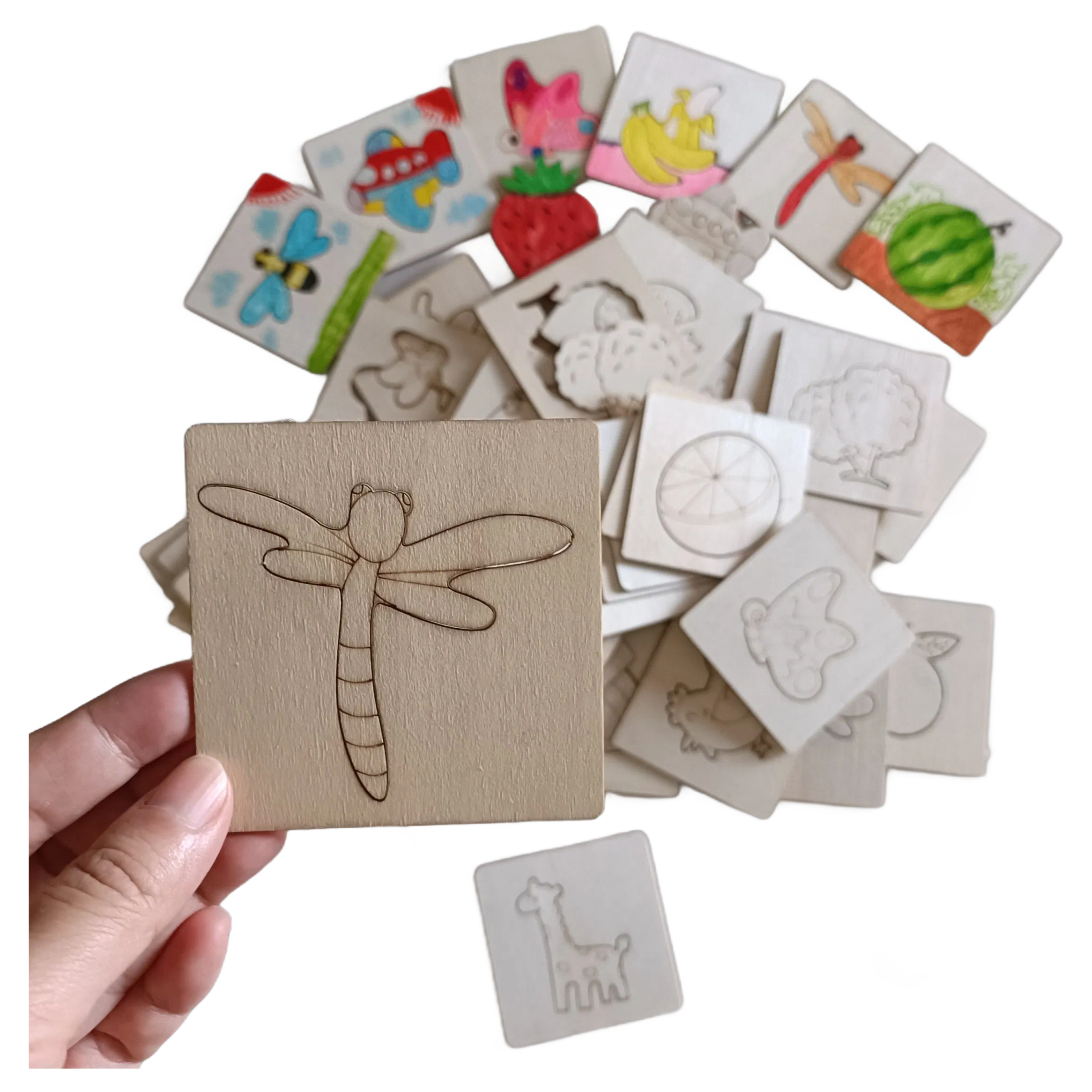 20PCS Montessori Wooden Drawing Stencils - DIY Educational Painting Templates for Kids