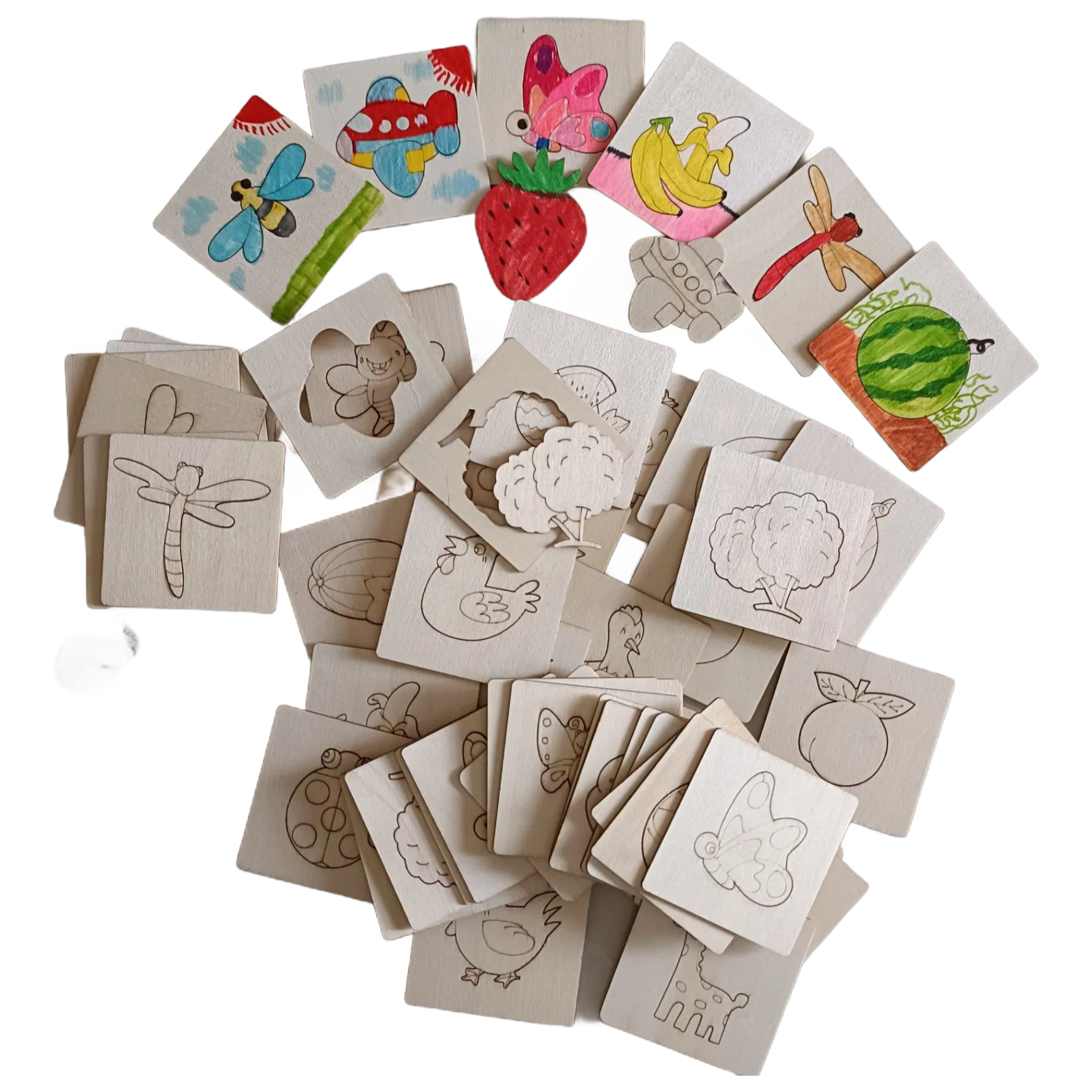 20PCS Montessori Wooden Drawing Stencils - DIY Educational Painting Templates for Kids
