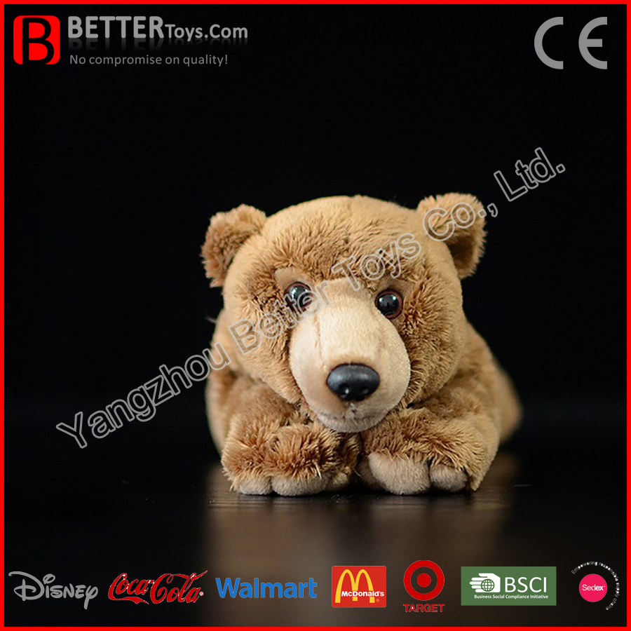 Cosmetic-Grade 15cm Lying Brown Bear Plush Toy for Beauty Brands – Custom Print/Embroidery Logo, OEM Supported
