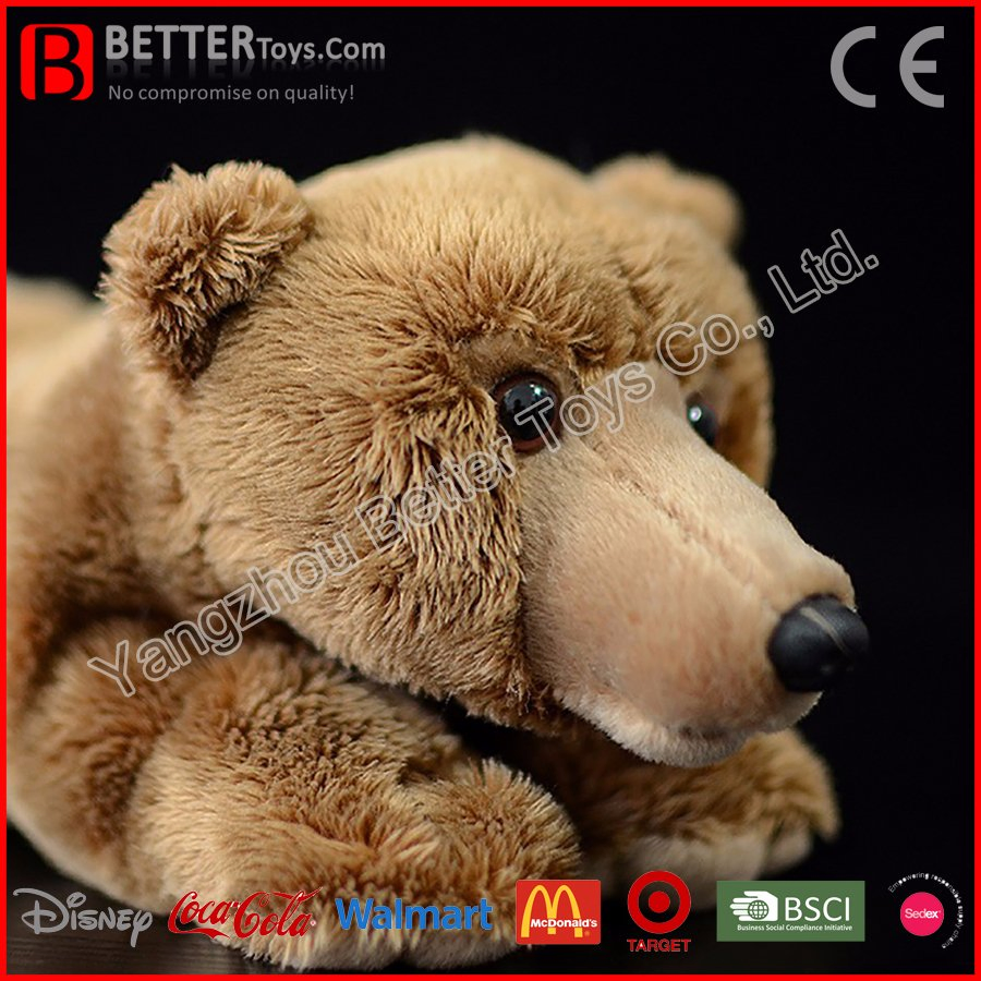 Cosmetic-Grade 15cm Lying Brown Bear Plush Toy for Beauty Brands – Custom Print/Embroidery Logo, OEM Supported