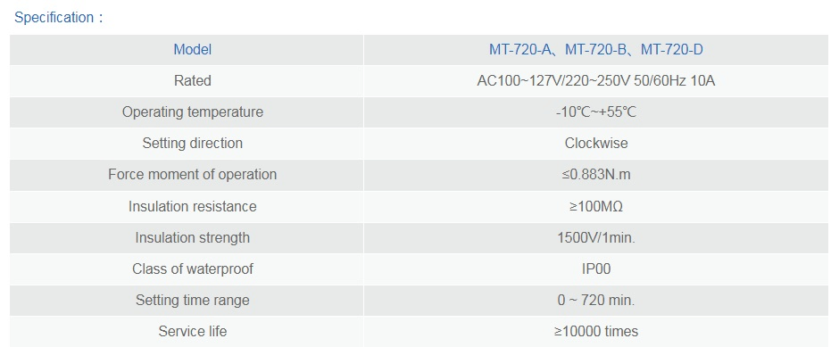 0-720min 10A MT-720 Mechanical Timer Switch – Cost-Effective Alternative to Standard Timers, CE Certified, OEM Supported
