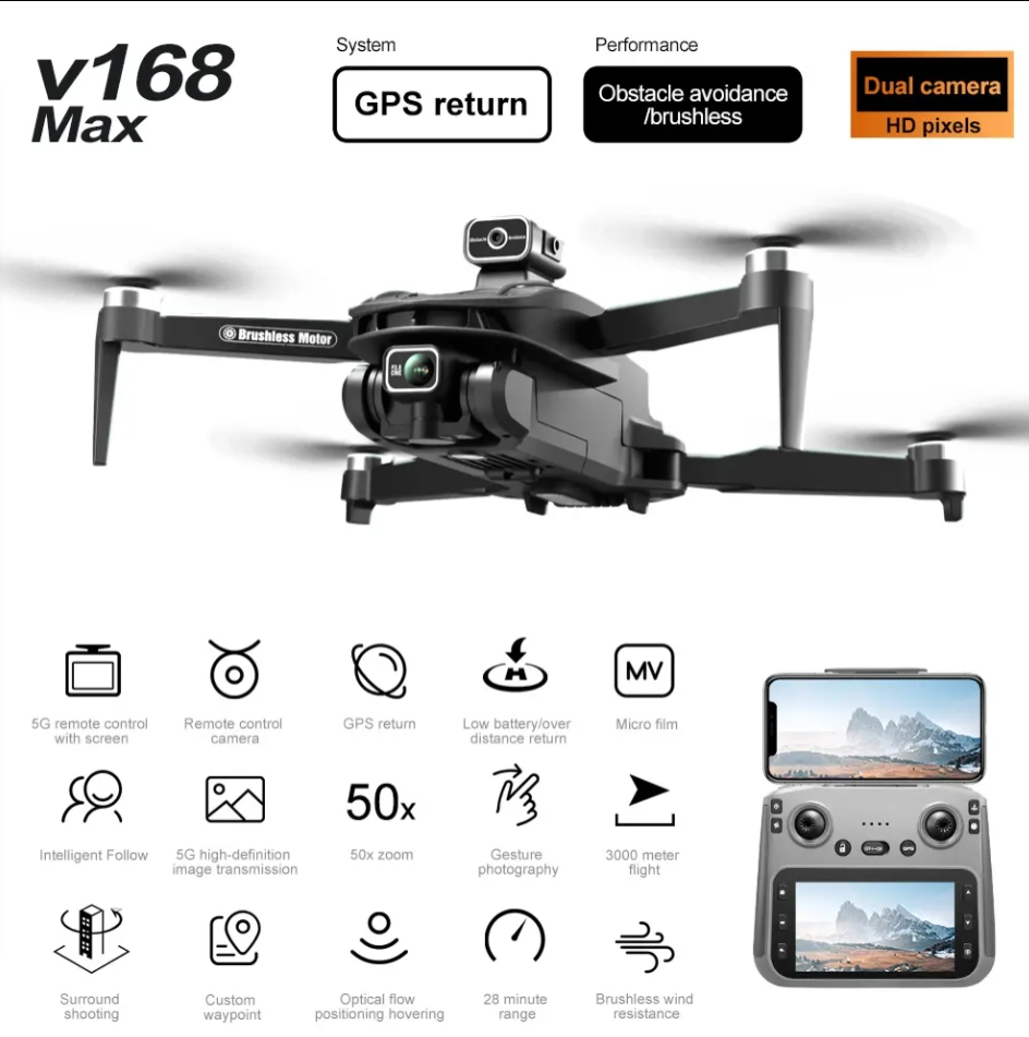 4.5 Inch Screen V168 4K FPV Drone – Factory Price No Middleman, 1PC MOQ, CE, OEM Supported