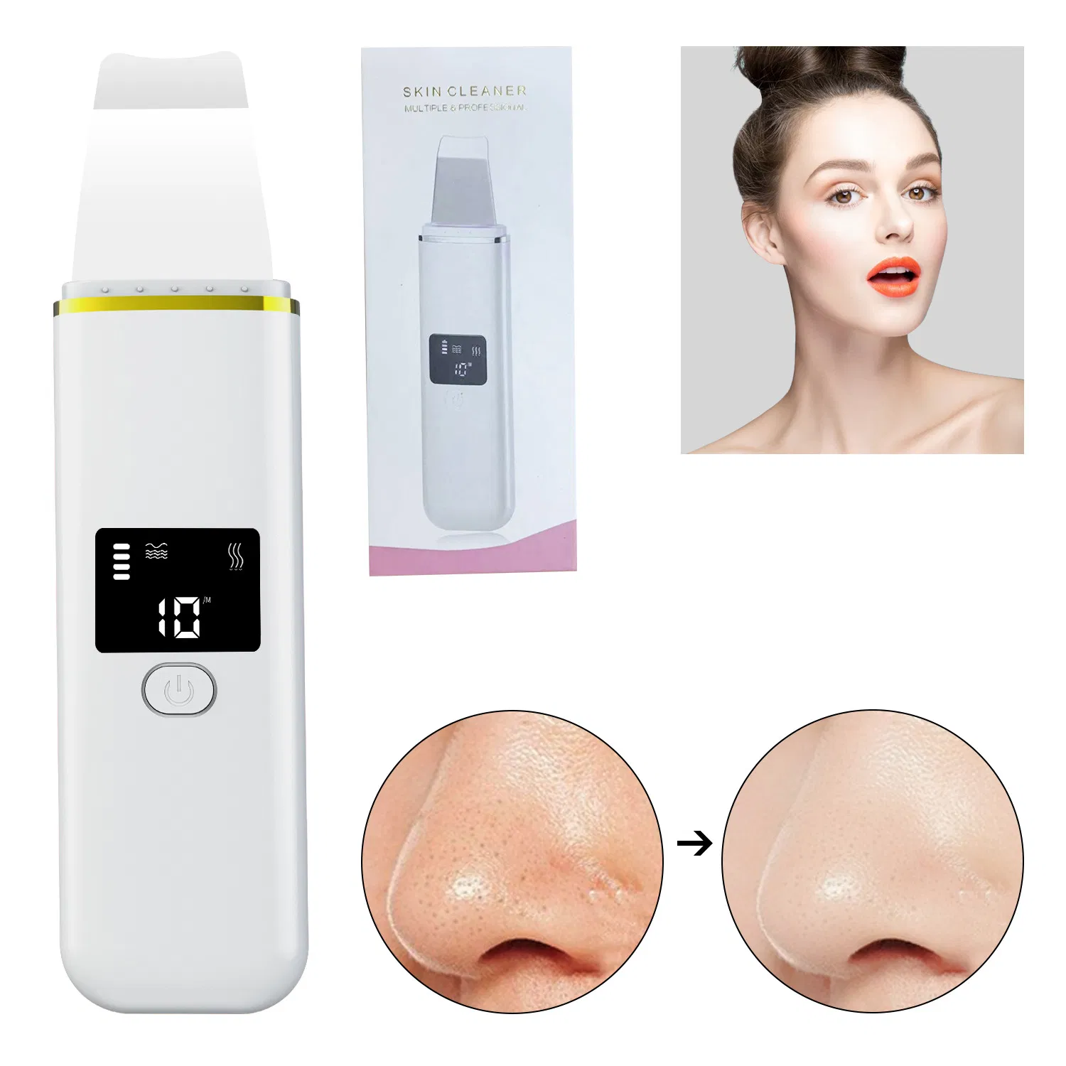Factory Direct 17.1*4.3CM Ultrasonic Blackhead Shovel Beauty Instrument, OEM, MOQ 50pcs CE