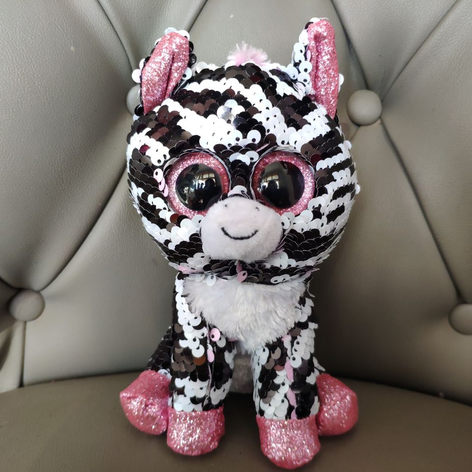 15cm Sequin Zebra Plush Toys – Factory Price No Middleman, 100% PP Cotton Filling, MOQ 500pcs, OEM Supported