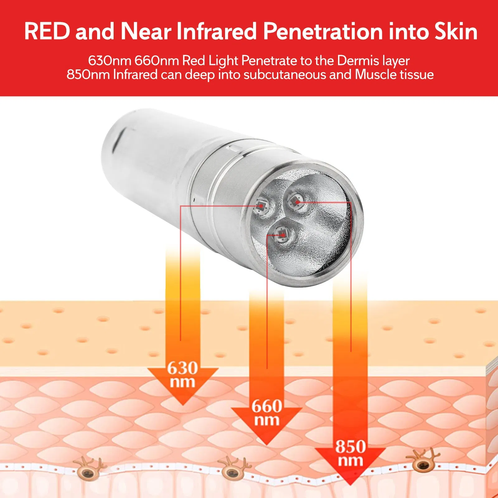 3PCS 3W 630/660/850nm Handheld Red Light Therapy Torch – Factory Price, No Middleman, MOQ 10pcs, OEM Supported