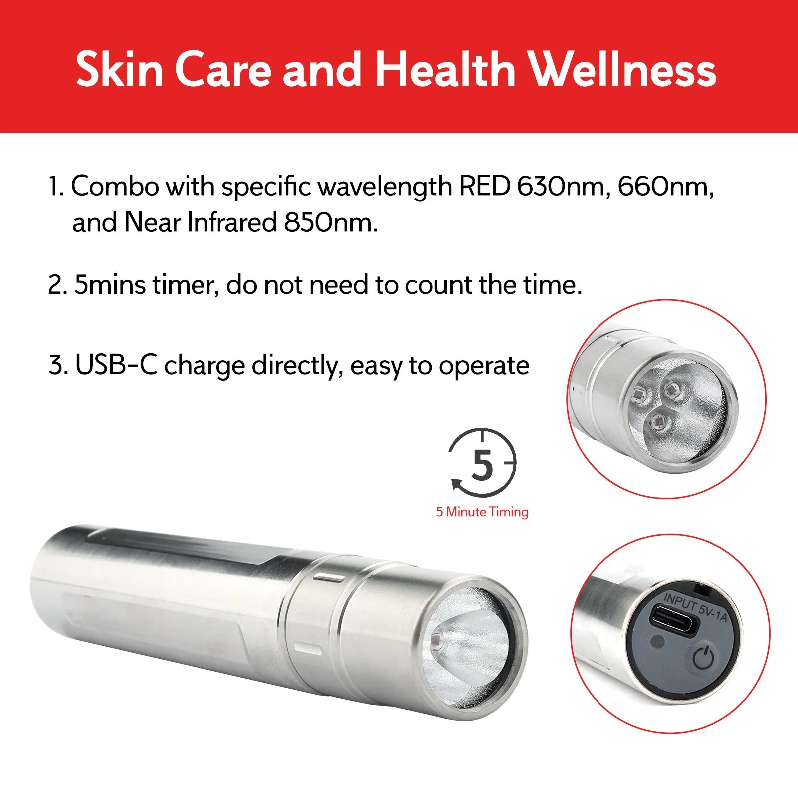 3PCS 3W 630/660/850nm Handheld Red Light Therapy Torch – Factory Price, No Middleman, MOQ 10pcs, OEM Supported