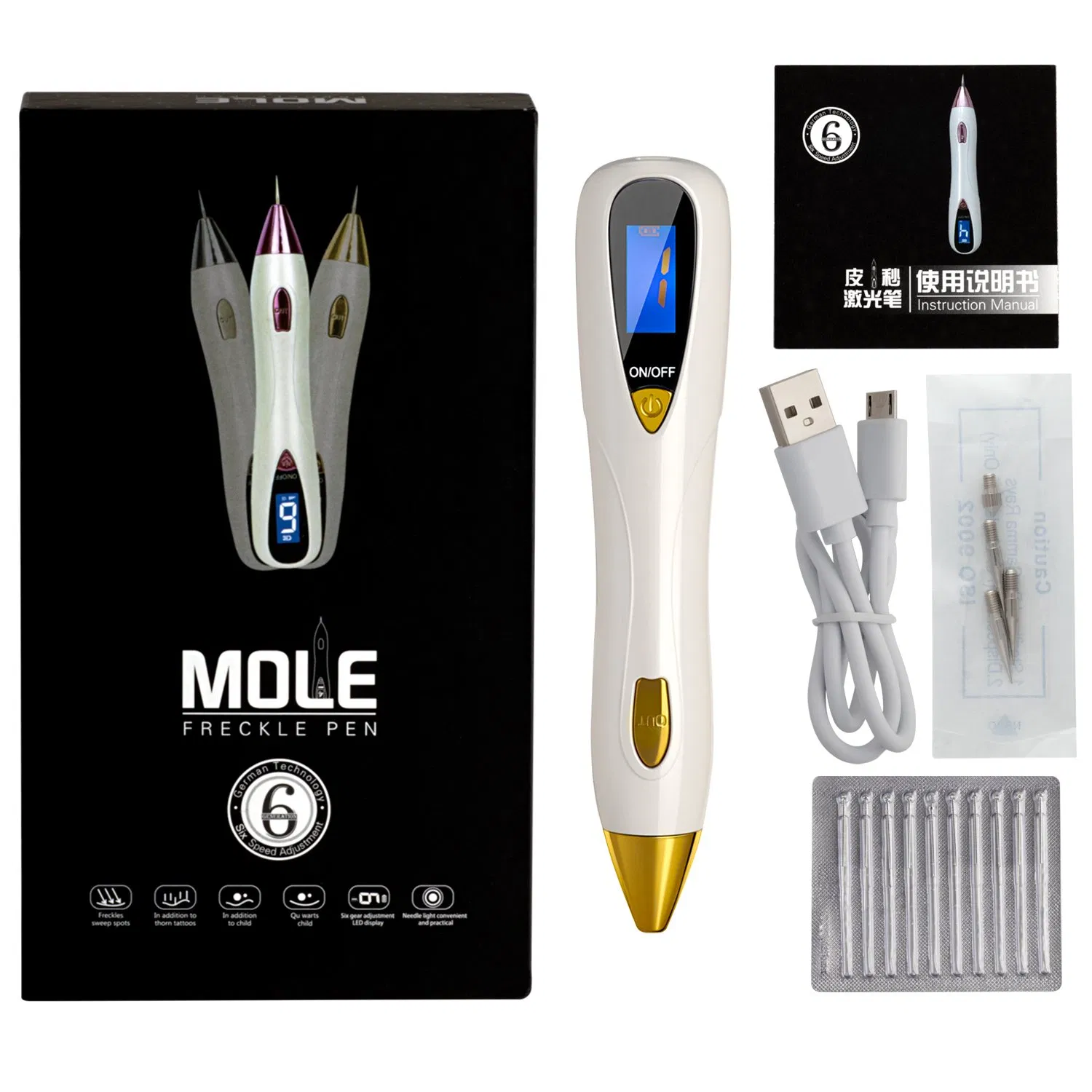 9 Level Speed China Factory Direct Mole Spot Removal Pen – 18*3.5*3.5CM, OEM ODM, MOQ 50, CE Certified
